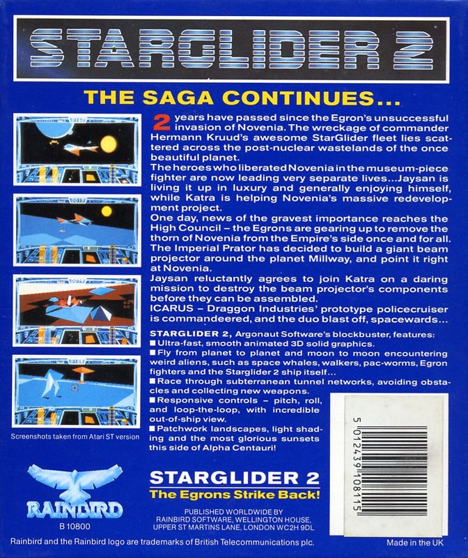 Back Cover for Starglider II (Amiga)