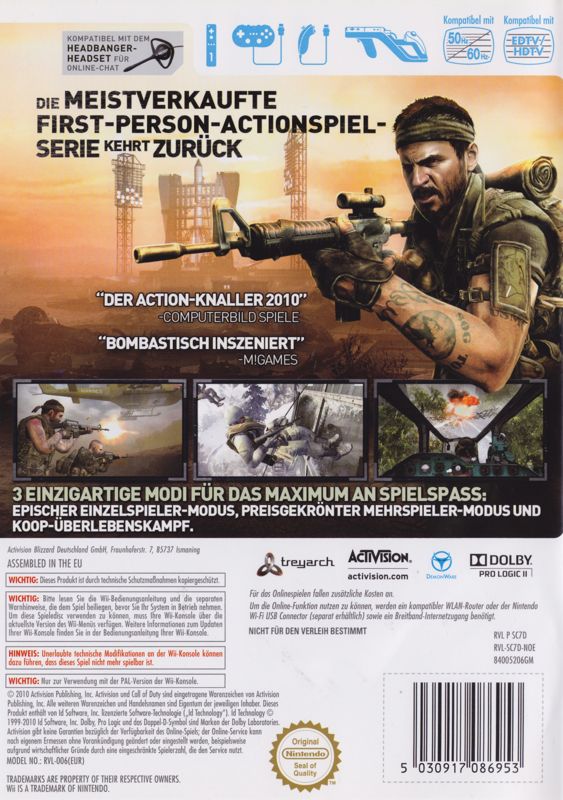 Back Cover for Call of Duty: Black Ops (Wii)