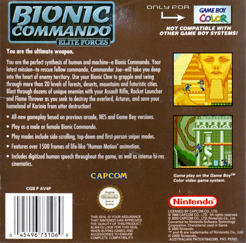 Back Cover for Bionic Commando: Elite Forces (Game Boy Color)