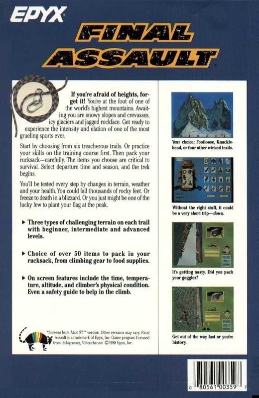 Back Cover for Final Assault (Commodore 64)