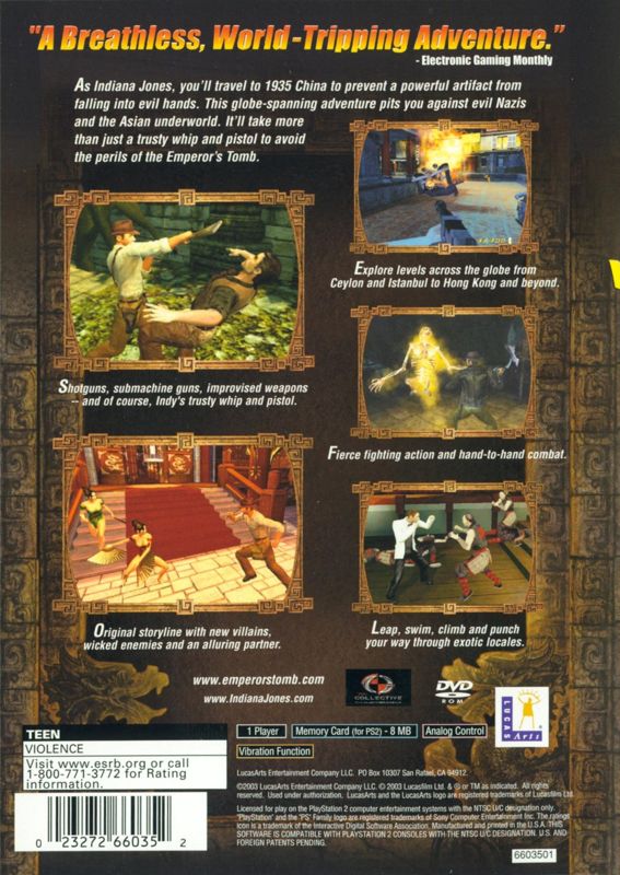 Back Cover for Indiana Jones and the Emperor's Tomb (PlayStation 2)