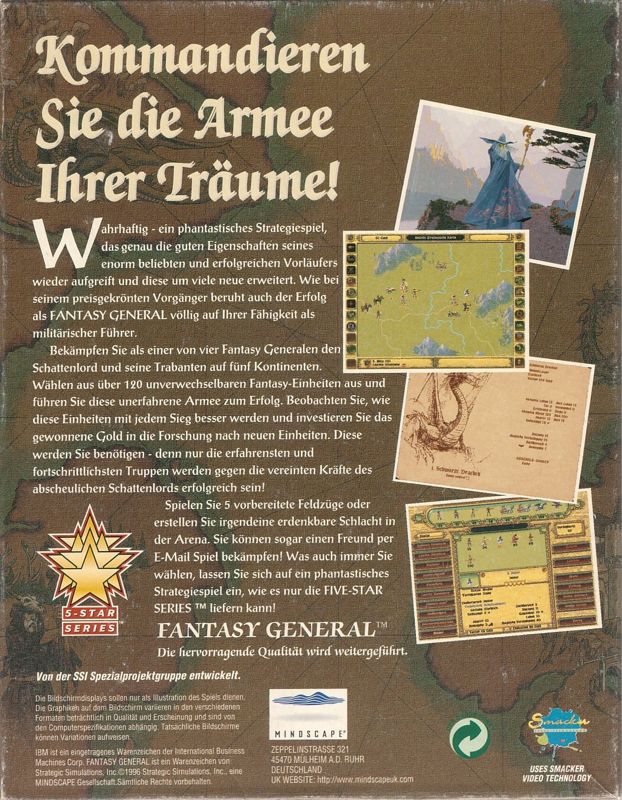 Back Cover for Fantasy General (DOS)