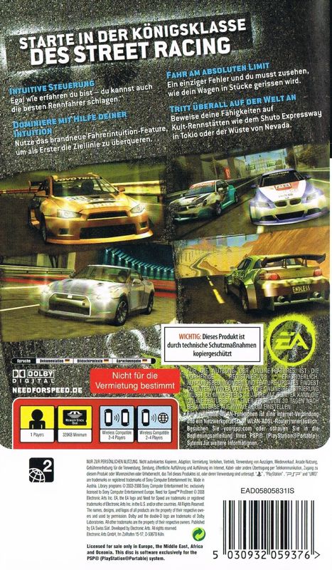 Back Cover for Need for Speed: ProStreet (PSP)