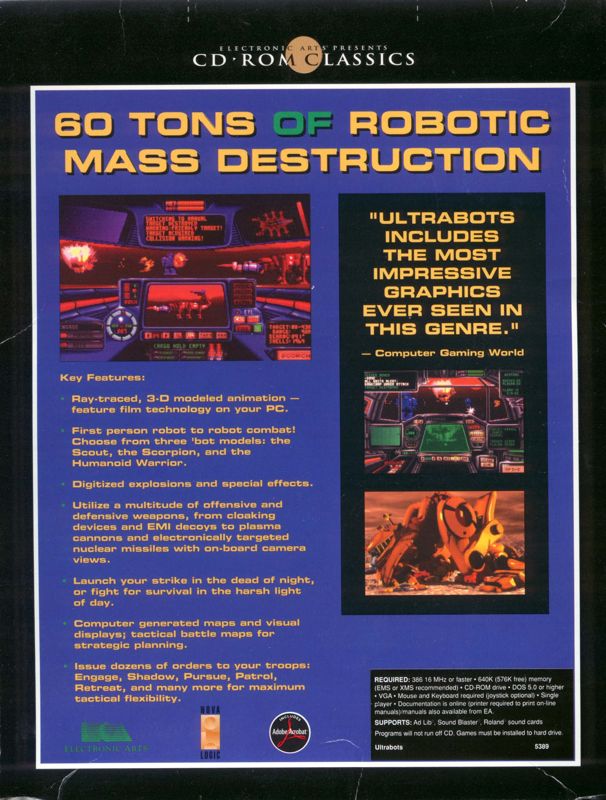 Back Cover for Ultrabots (DOS) (CD-ROM Classics - Black)