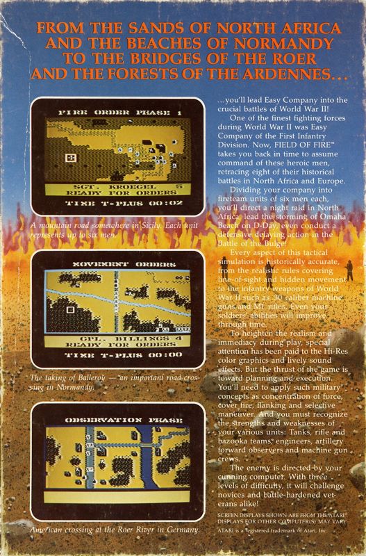 Back Cover for Field of Fire (Commodore 64)