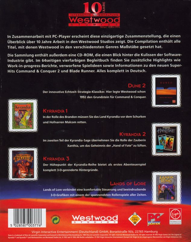 Back Cover for Westwood 10th Anniversary (DOS)