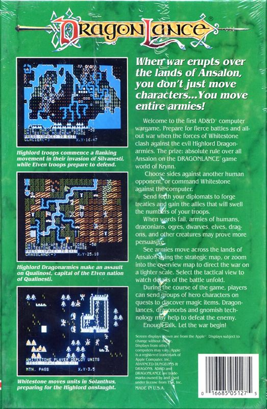 Back Cover for War of the Lance (Commodore 64)
