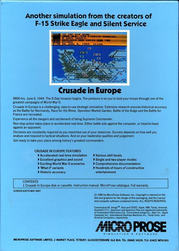 Back Cover for Crusade in Europe (Commodore 64)