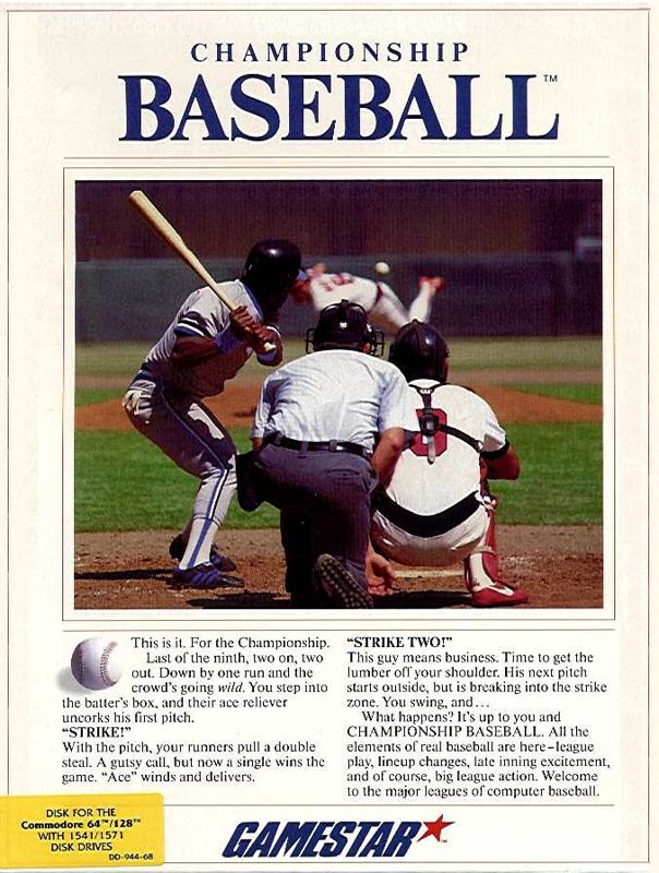 Front Cover for Championship Baseball (Commodore 64)