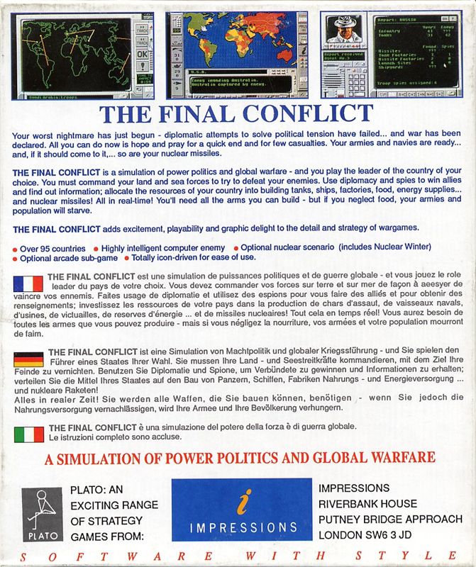 Back Cover for The Final Conflict (DOS)