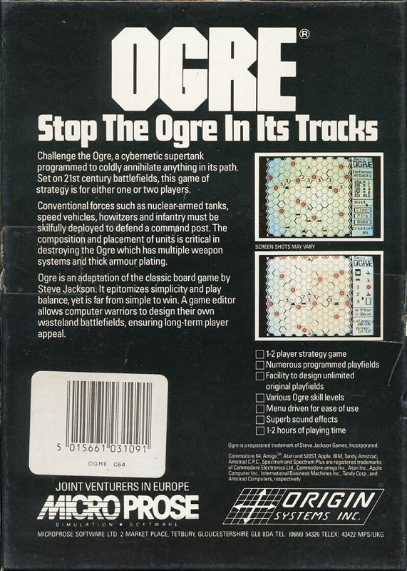 Back Cover for Ogre (Commodore 64)
