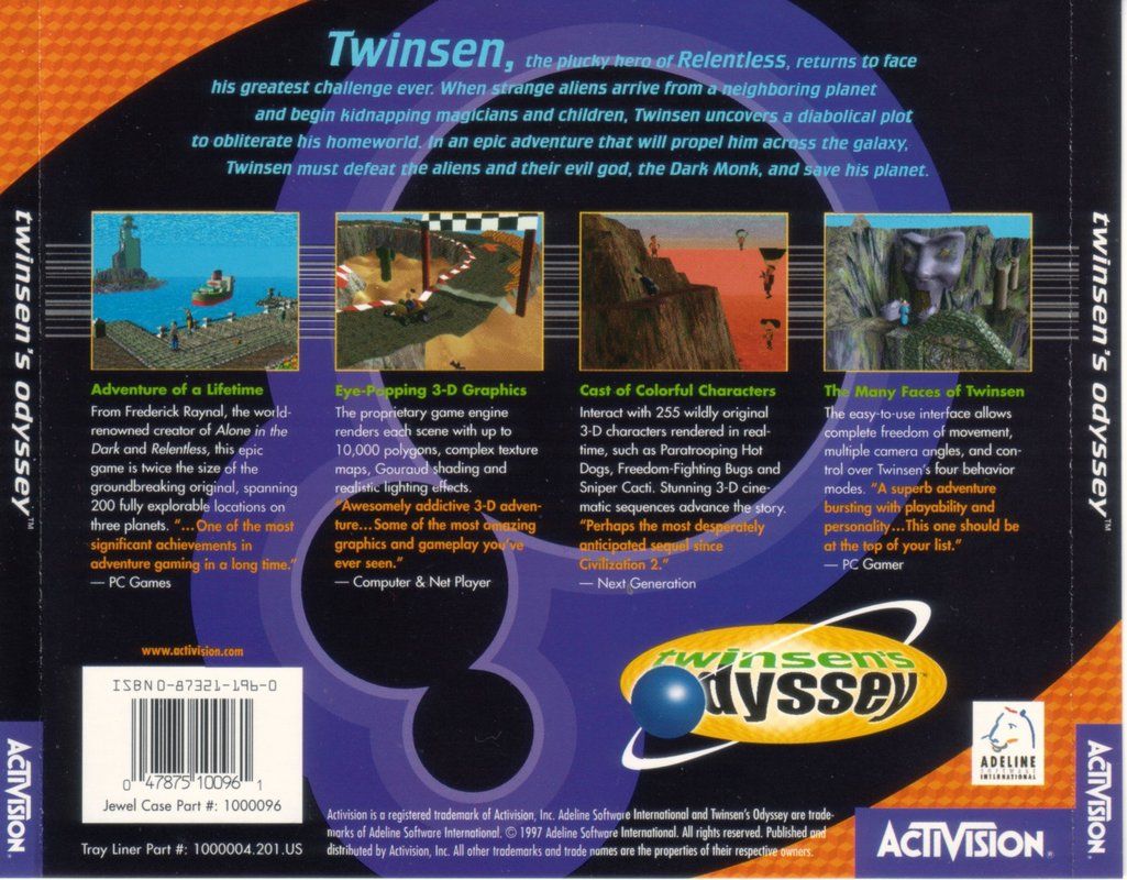 Other for Twinsen's Odyssey (DOS and Windows): Jewel Case - Back