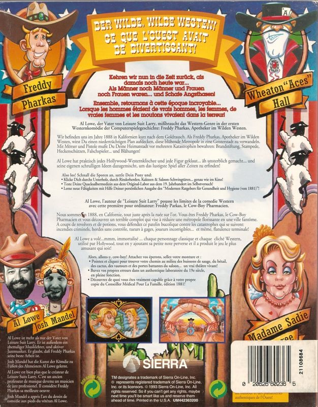 Back Cover for Freddy Pharkas: Frontier Pharmacist (DOS and Windows 3.x) (CD-ROM release)
