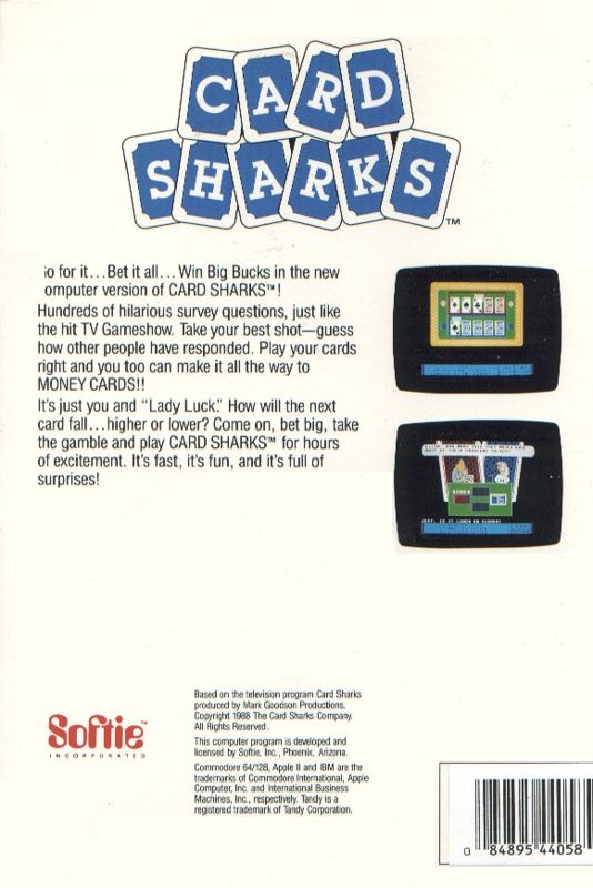 Back Cover for Card Sharks (DOS)