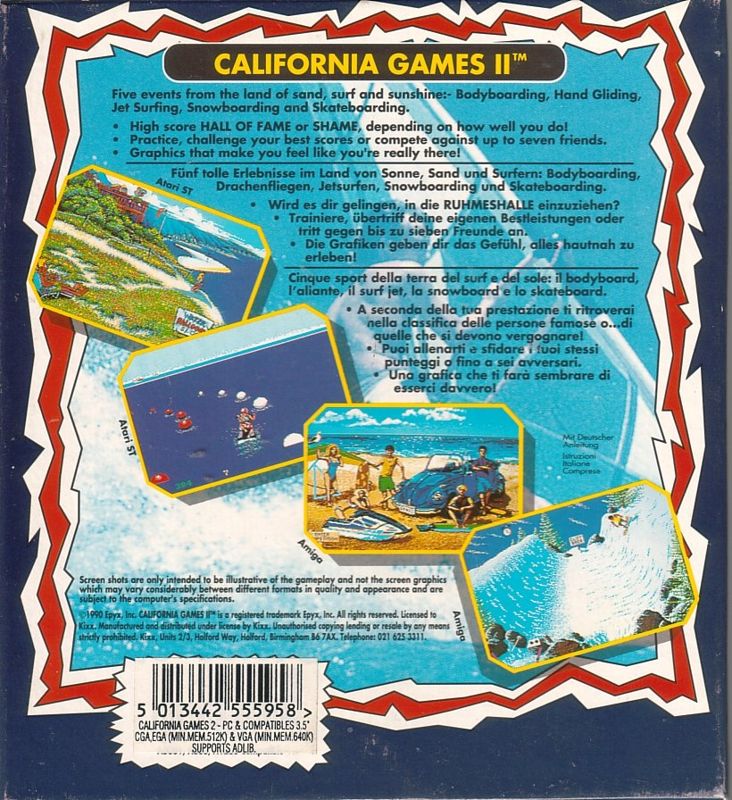 Back Cover for California Games II (DOS) (KIXX Release)
