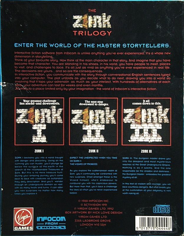 Back Cover for Zork Trilogy (DOS) (Mastertronic release)