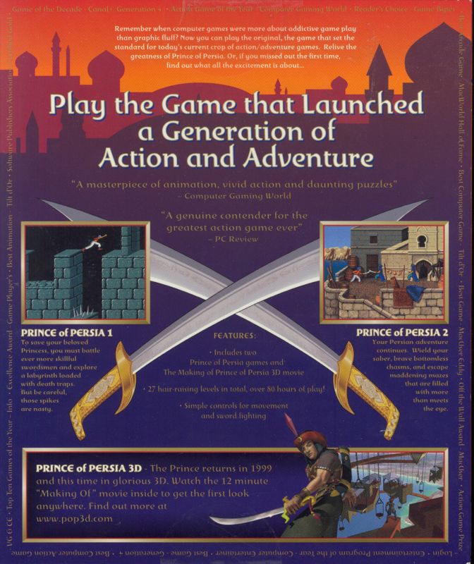 Back Cover for Prince of Persia Collection (Macintosh and Windows) (Limited Edition)