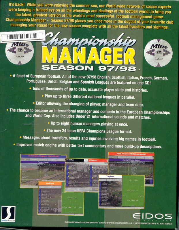 Back Cover for Championship Manager: Season 97/98 (DOS)