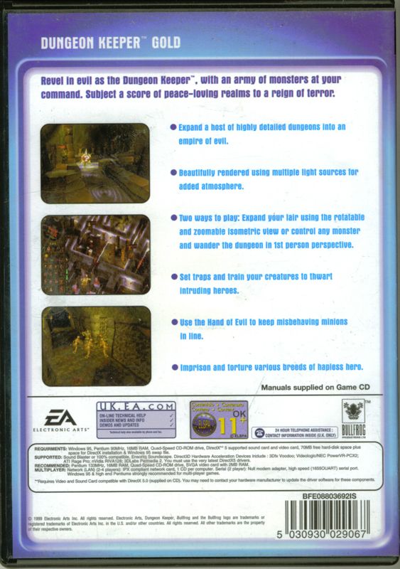 Back Cover for Dungeon Keeper: Gold Edition (Windows) (Collector release)