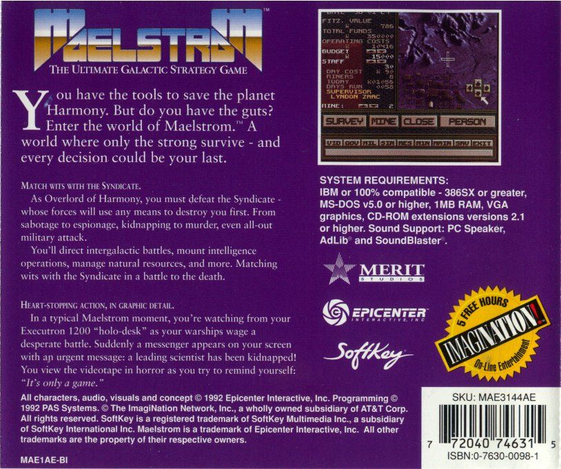 Back Cover for Maelstrom (DOS)