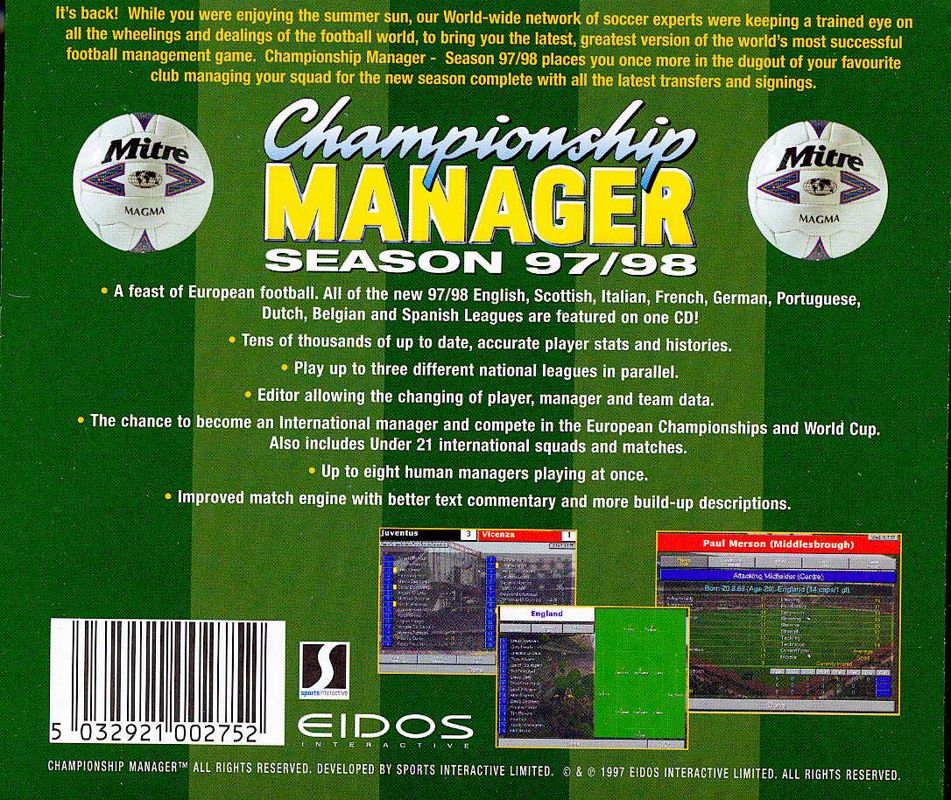 Other for Championship Manager: Season 97/98 (DOS): Jewel Case - Back