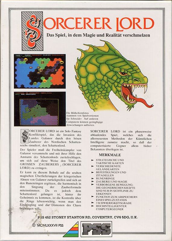 Back Cover for Sorcerer Lord (Commodore 64)