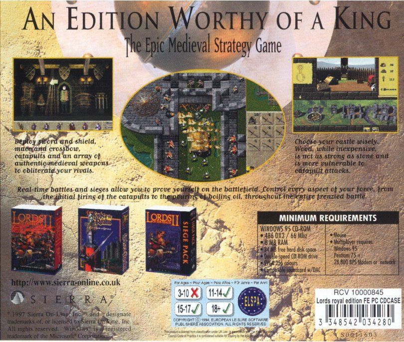 Other for Lords of the Realm II: Royal Edition (DOS and Windows): Jewel Case - Back