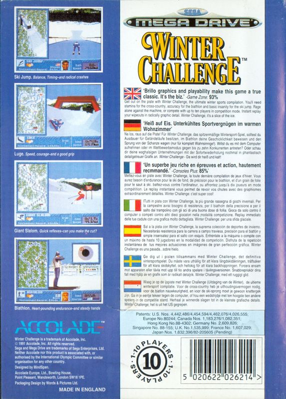 Back Cover for The Games: Winter Challenge (Genesis)