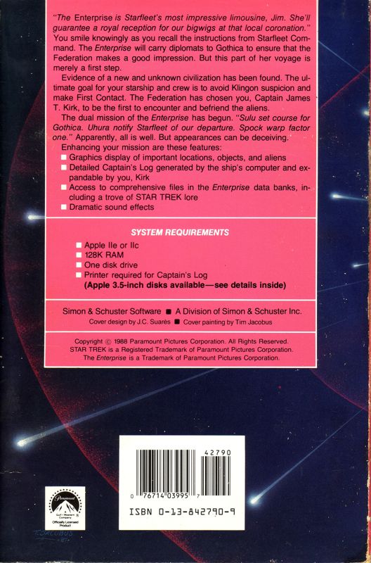 Back Cover for Star Trek: First Contact (Apple II)