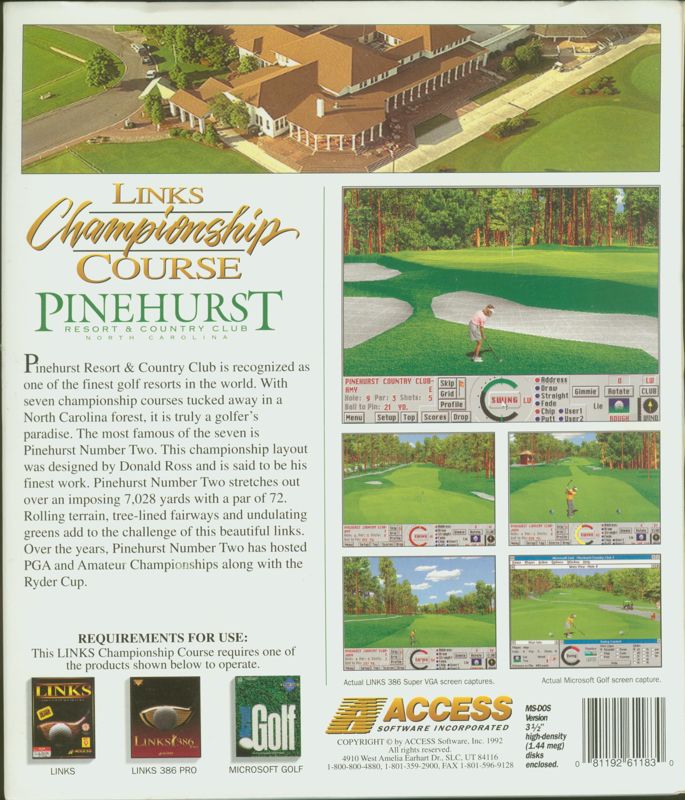 Back Cover for Links: Championship Course - Pinehurst Resort & Country Club (DOS)