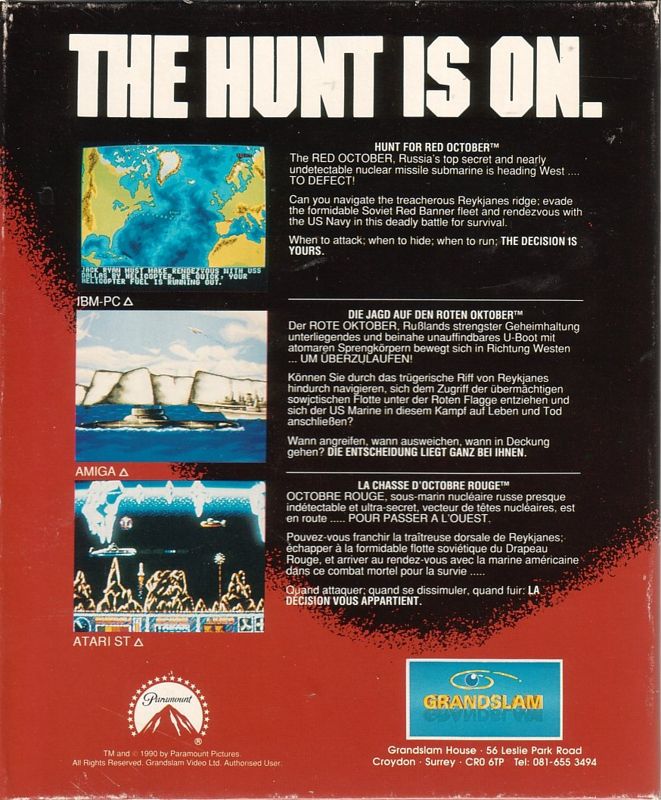 Back Cover for The Hunt for Red October (DOS)
