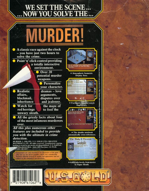 Back Cover for Murder! (DOS) (3.5" Floppy Disk release)