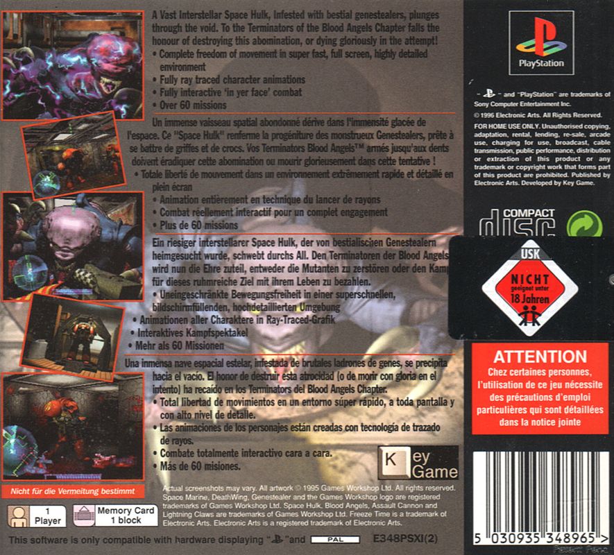 Back Cover for Space Hulk: Vengeance of the Blood Angels (PlayStation)