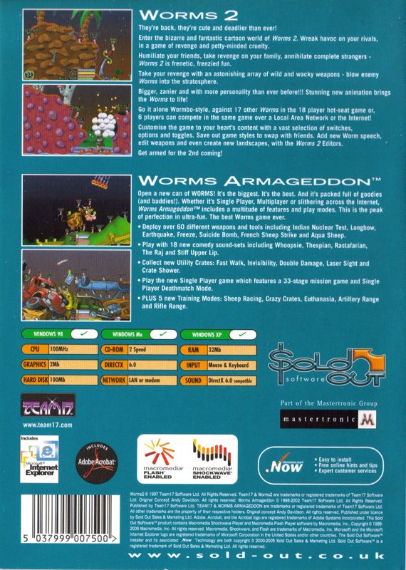 Back Cover for Worms 2 / Worms: Armageddon (Windows) (Sold Out Software release)