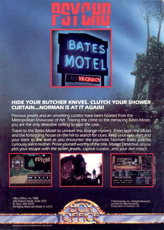 Back Cover for Psycho (DOS)
