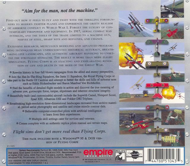 Other for Flying Corps (DOS and Windows 3.x): Jewel Case - Back