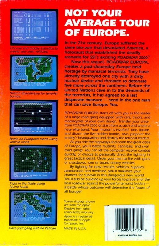 Back Cover for Roadwar Europa (DOS)