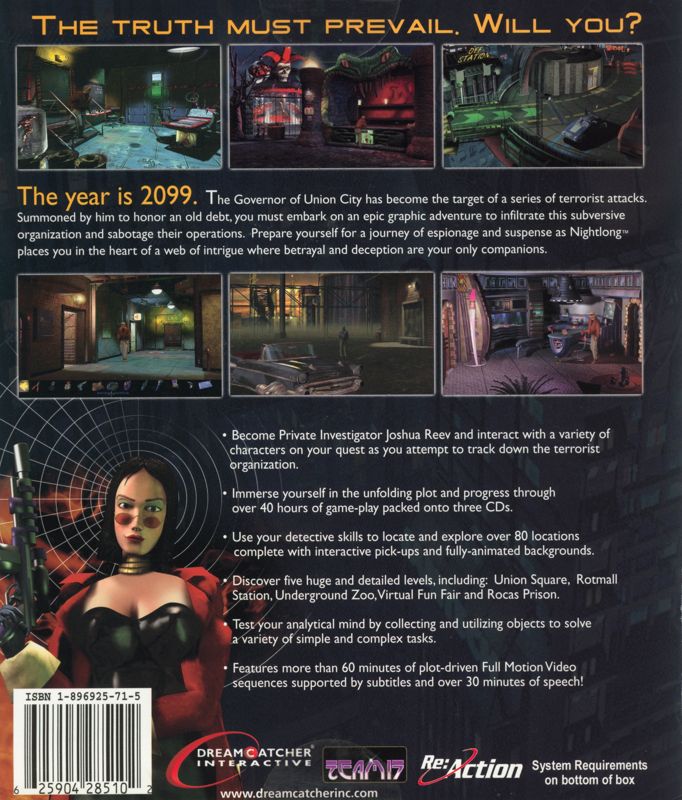 Back Cover for Nightlong: Union City Conspiracy (Windows)
