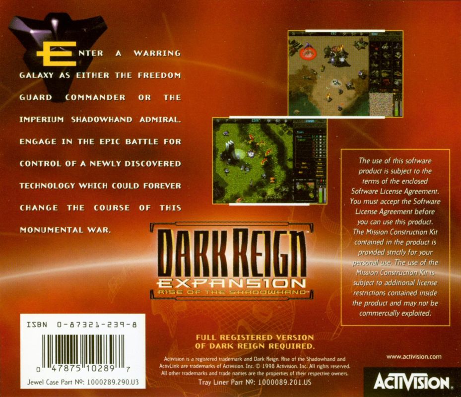 Other for Dark Reign: Rise of the Shadowhand (Windows): Jewel Case - Back