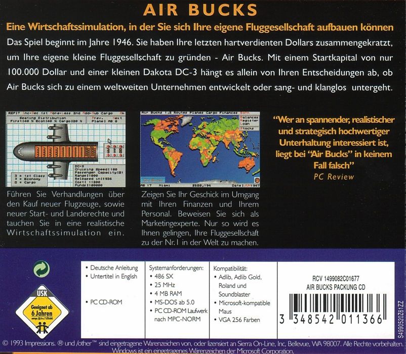 Other for Air Bucks (DOS) ("Sierra Originals" Budget Release (v1.2)): Jewel-Case Back