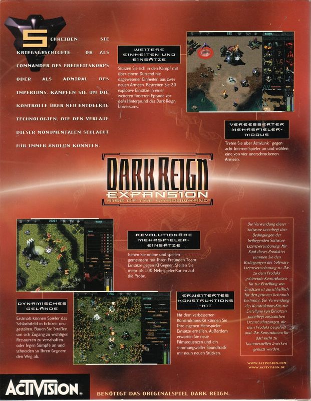 Back Cover for Dark Reign: Rise of the Shadowhand (Windows)