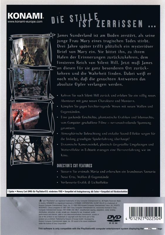 Back Cover for Silent Hill 2: Restless Dreams (PlayStation 2) (Platinum release)