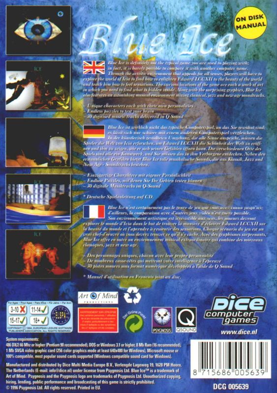 Back Cover for Blue Ice (Macintosh and Windows 3.x)