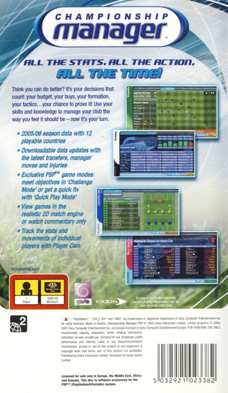 Back Cover for Championship Manager (PSP)
