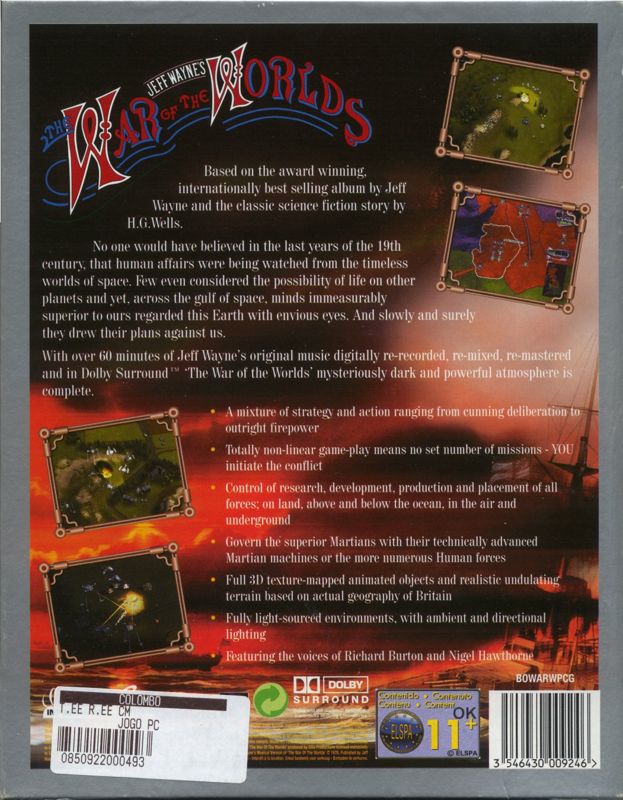 Back Cover for Jeff Wayne's The War of the Worlds (Windows) (Best of Infogrames release)