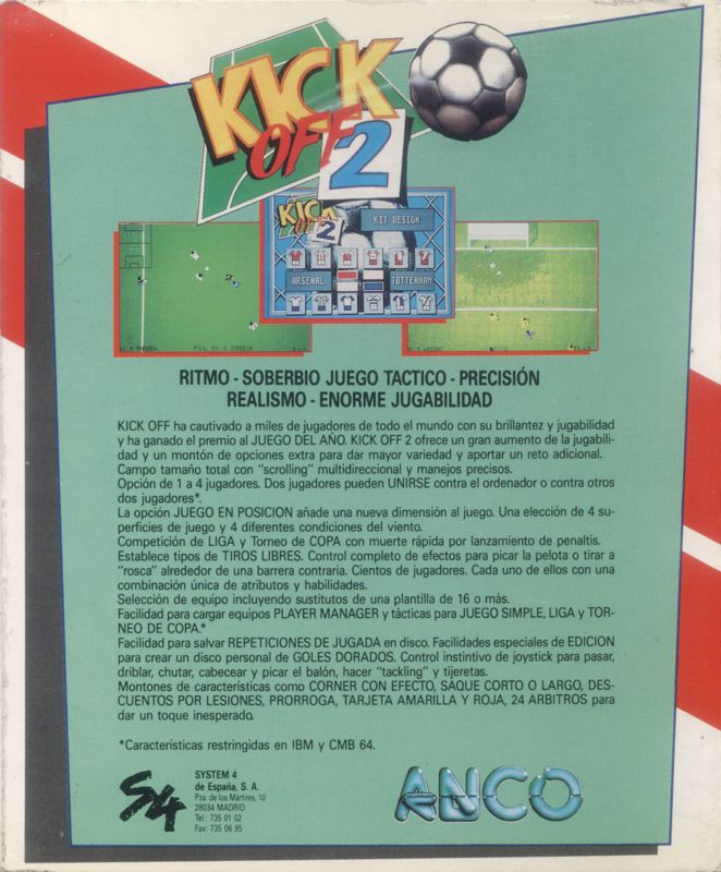 Back Cover for Kick Off 2 (ZX Spectrum)