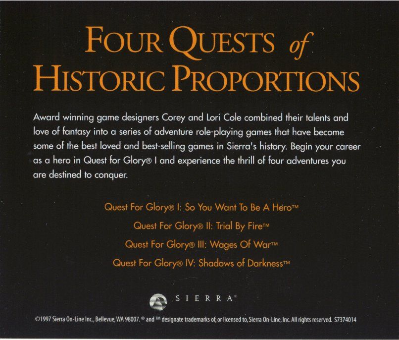 Other for Quest for Glory: Collection Series (DOS and Windows 3.x): Jewel Case - Back