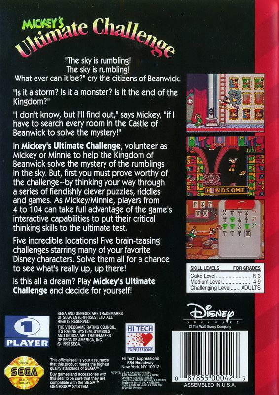 Back Cover for Mickey's Ultimate Challenge (Genesis)