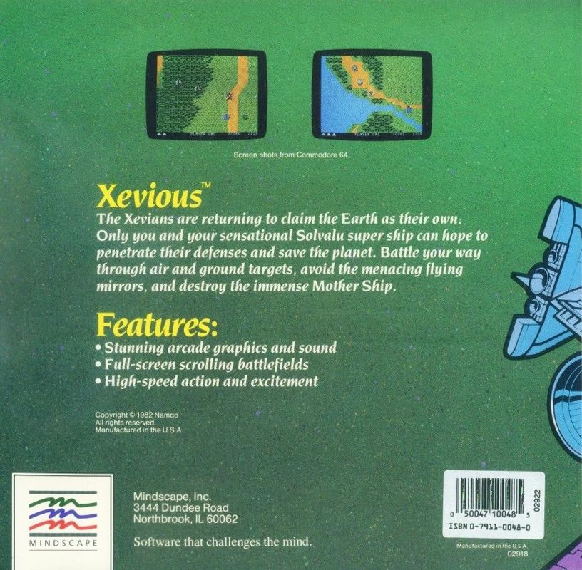 Back Cover for Xevious (Commodore 64)