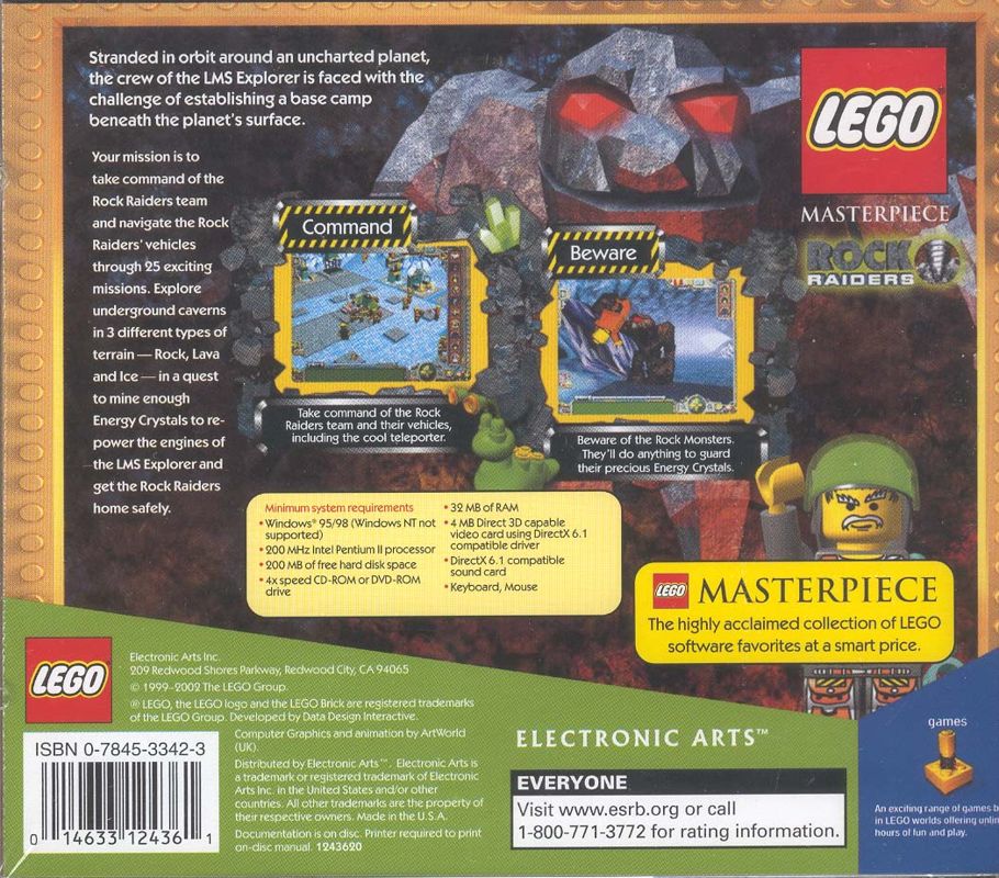 Back Cover for LEGO Rock Raiders (Windows) (LEGO Masterpiece release)